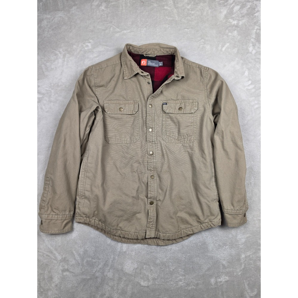 The American Outdoorsman Shirt Jacket Mens M Tan Fleece Lined Snap Front